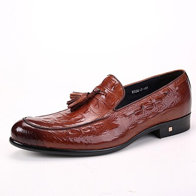 PJCMG Fashion Comfortable High Quality Spring/Autumn Slip-On Pointed Toe Genuine Leather Flat Man Dress Shoes With Tassel