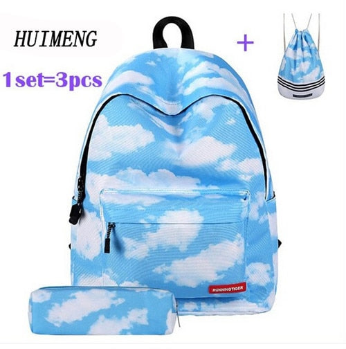 HUIMENG Backpack Universe Space Unicorn Backpack With Drawstring Bag and Pencil Case 3pcs Sets High Quality mochila feminina