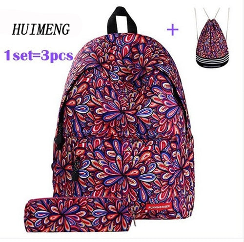 HUIMENG Backpack Universe Space Unicorn Backpack With Drawstring Bag and Pencil Case 3pcs Sets High Quality mochila feminina