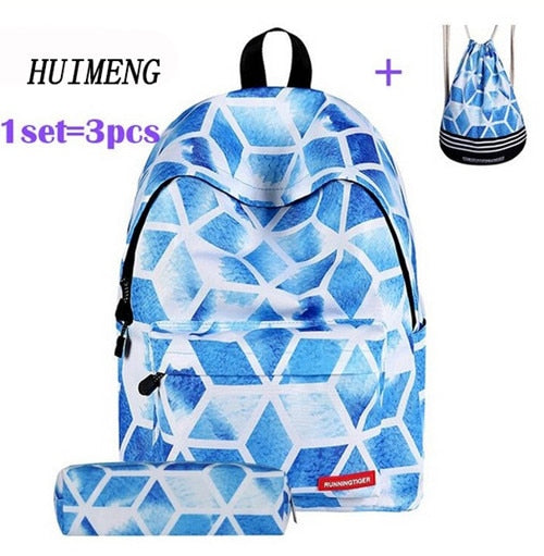 HUIMENG Backpack Universe Space Unicorn Backpack With Drawstring Bag and Pencil Case 3pcs Sets High Quality mochila feminina