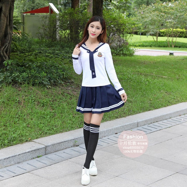 Boy and girl XS-5XL School Uniforms Sailor Uniforms T-shirt +Skirt Piece Fitted Sexy Girls Plus Size Japanese Cosplay Anime Wear