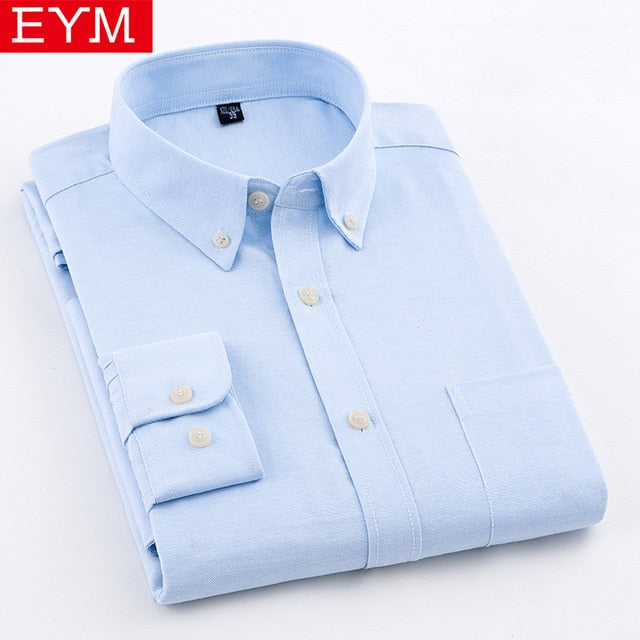 EYM Brand Men Casual Shirts 2018 Spring New Solid White Shirt Men Oxford Dress Shirt Youth Style Plus Size Male Shirt Clothing