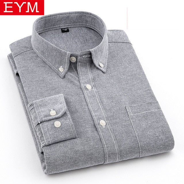 EYM Brand Men Casual Shirts 2018 Spring New Solid White Shirt Men Oxford Dress Shirt Youth Style Plus Size Male Shirt Clothing