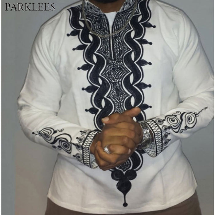 Mens Hipster African Print Dashiki Dress Shirt 2018 Brand New Slim Fit Tribal Gypsy Ethnic Shirt Men Long Sleeve Africa Clothing