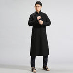 Helisopus Men's Linen Long Dress Shirt Traditional Chinese Kung fu Linen Shirt Casual Vintage Male One Piece Clothing
