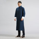 Helisopus Men's Linen Long Dress Shirt Traditional Chinese Kung fu Linen Shirt Casual Vintage Male One Piece Clothing