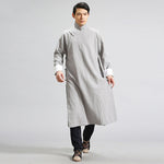 Helisopus Men's Linen Long Dress Shirt Traditional Chinese Kung fu Linen Shirt Casual Vintage Male One Piece Clothing