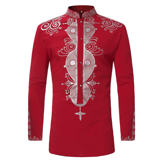 Mens Hipster African Print Dashiki Dress Shirt 2018 Brand New Slim Fit Tribal Gypsy Ethnic Shirt Men Long Sleeve Africa Clothing