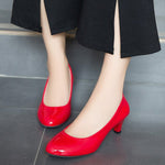 LIN KING Mature Patent Leather Women Pumps Slip On Shallow High Heel Shoes Leisure Ladies Office Dress Mom Pumps Plus Size 42