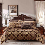 Brown Coffee jacquard Luxury Bedding set cotton stain bed duvet cover king queen size bed sheet set juego de cama linge de lit