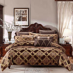 Brown Coffee jacquard Luxury Bedding set cotton stain bed duvet cover king queen size bed sheet set juego de cama linge de lit