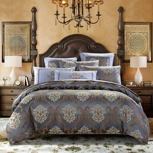 Brown Coffee jacquard Luxury Bedding set cotton stain bed duvet cover king queen size bed sheet set juego de cama linge de lit