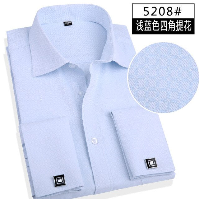 French Cuff Button Men Dress Shirt with Cufflinks Mens Wedding Shirt Male Business Office Clothing