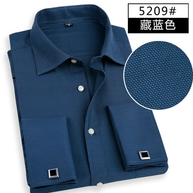 French Cuff Button Men Dress Shirt with Cufflinks Mens Wedding Shirt Male Business Office Clothing