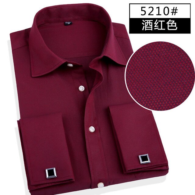 French Cuff Button Men Dress Shirt with Cufflinks Mens Wedding Shirt Male Business Office Clothing