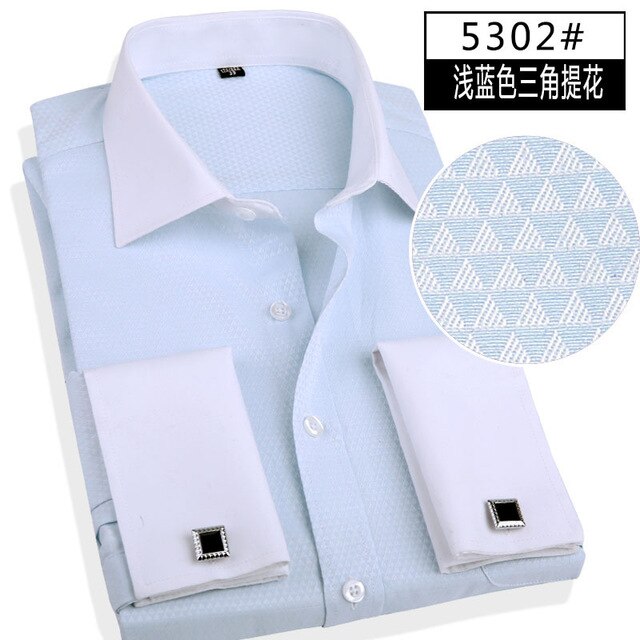 French Cuff Button Men Dress Shirt with Cufflinks Mens Wedding Shirt Male Business Office Clothing