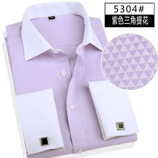 French Cuff Button Men Dress Shirt with Cufflinks Mens Wedding Shirt Male Business Office Clothing