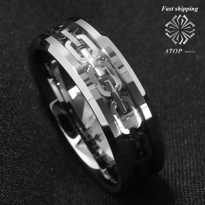 NEW 8Mm 925 sliver men's jewerly chain center Tungsten Carbide Ring Wedding Band Free Shipping