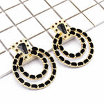 Bohemian Korean Fashion Jewerly Black Red Green Suede Circle Ears For Women Lady Big Geometric Acrylic Rhinestone Stud Earrings