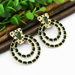 Bohemian Korean Fashion Jewerly Black Red Green Suede Circle Ears For Women Lady Big Geometric Acrylic Rhinestone Stud Earrings