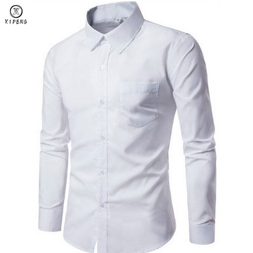 2019 New Men Dress Shirt Long Sleeve Slim Brand Man Shirts Designer High Quality Solid Male Clothing Fit Business Shirts 4XL