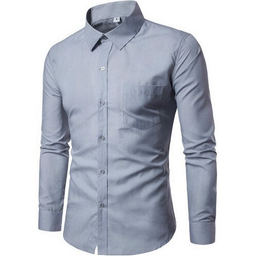 2019 New Men Dress Shirt Long Sleeve Slim Brand Man Shirts Designer High Quality Solid Male Clothing Fit Business Shirts 4XL