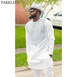Mens Vertical Striped White African Dashiki Shirt 2018 Brand Slim Fit Round Collar Dress Shirts Men Long Sleeve African Clothing