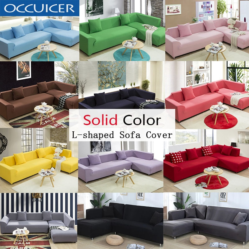 2PC L Shaped Sofa Cover Solid Color Sofa Couch Cover for Living Room Decor Sofa Cover Slipcovers for 1/2/3/4-Seater Sofa Covers