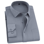 QISHA Mens Shirt Long Sleeve Business Smart Casual Solid Color Twill Male Clothing Slim Professional New Gray Social Man Shirt