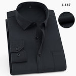 QISHA Mens Shirt Long Sleeve Business Smart Casual Solid Color Twill Male Clothing Slim Professional New Gray Social Man Shirt
