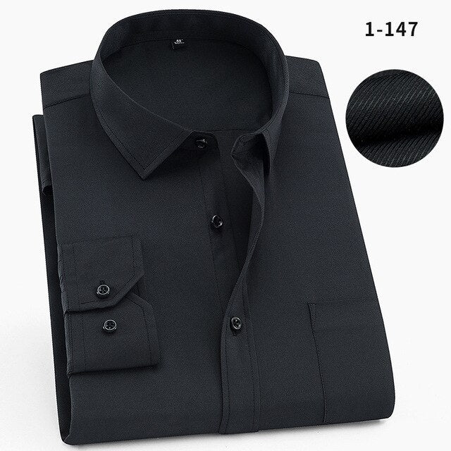 QISHA Mens Shirt Long Sleeve Business Smart Casual Solid Color Twill Male Clothing Slim Professional New Gray Social Man Shirt