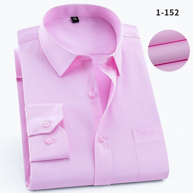 QISHA Mens Shirt Long Sleeve Business Smart Casual Solid Color Twill Male Clothing Slim Professional New Gray Social Man Shirt