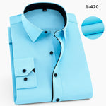 QISHA Mens Shirt Long Sleeve Business Smart Casual Solid Color Twill Male Clothing Slim Professional New Gray Social Man Shirt