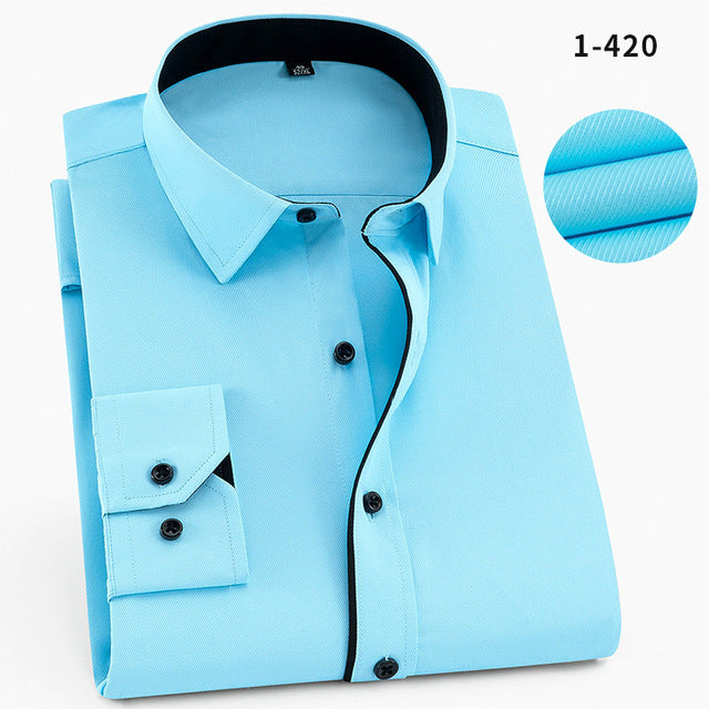 QISHA Mens Shirt Long Sleeve Business Smart Casual Solid Color Twill Male Clothing Slim Professional New Gray Social Man Shirt