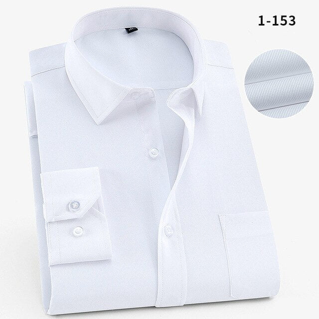 QISHA Mens Shirt Long Sleeve Business Smart Casual Solid Color Twill Male Clothing Slim Professional New Gray Social Man Shirt