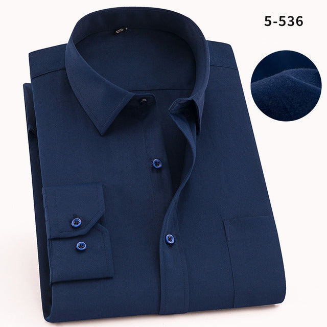 QISHA Mens Shirt Long Sleeve Business Smart Casual Solid Color Twill Male Clothing Slim Professional New Gray Social Man Shirt