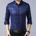 MIACAWOR New Men's Shirts Plaid Casual Shirt Long Sleeve Dress Shirts Slim Fit Camisa Masculina Men Clothing C493