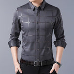 MIACAWOR New Men's Shirts Plaid Casual Shirt Long Sleeve Dress Shirts Slim Fit Camisa Masculina Men Clothing C493