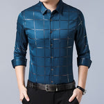 MIACAWOR New Men's Shirts Plaid Casual Shirt Long Sleeve Dress Shirts Slim Fit Camisa Masculina Men Clothing C493