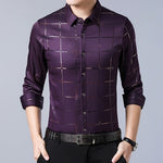 MIACAWOR New Men's Shirts Plaid Casual Shirt Long Sleeve Dress Shirts Slim Fit Camisa Masculina Men Clothing C493