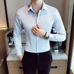 Business Shirts 2019 New Fashion Brand Clothing Mens Long Sleeve Work Shirt Elastic Slim Fit Shirt Big Size S-5XL Casual Shirt