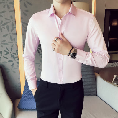 Business Shirts 2019 New Fashion Brand Clothing Mens Long Sleeve Work Shirt Elastic Slim Fit Shirt Big Size S-5XL Casual Shirt