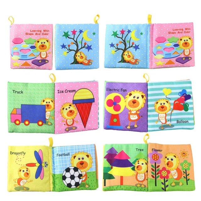 Colorful Cartoon Baby Book Rustle Sound infant toys Car Vegetables Fruit Soft Cloth Books Gift Cognition Learning Book for Kids]