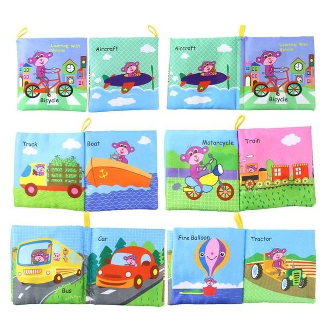 Colorful Cartoon Baby Book Rustle Sound infant toys Car Vegetables Fruit Soft Cloth Books Gift Cognition Learning Book for Kids]