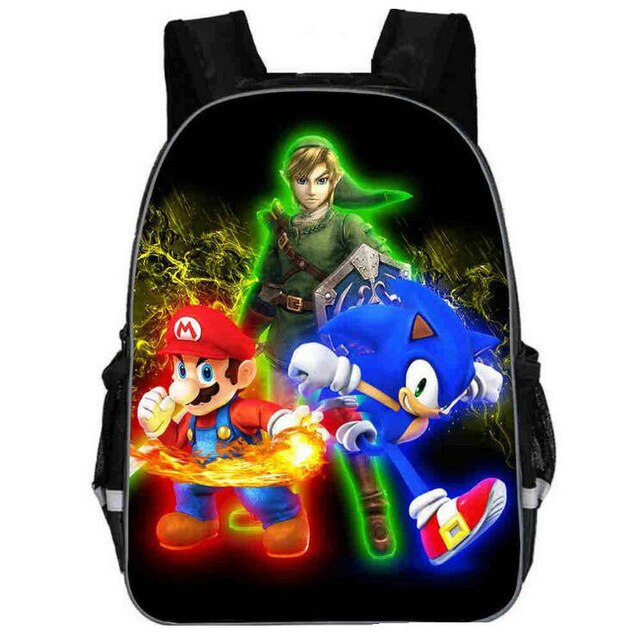Hot Sale Cartoon Super Mario Bros Sonic Kids Backpack Kindergarten School Bag Children Printing Backpack Girls Boys Mochila
