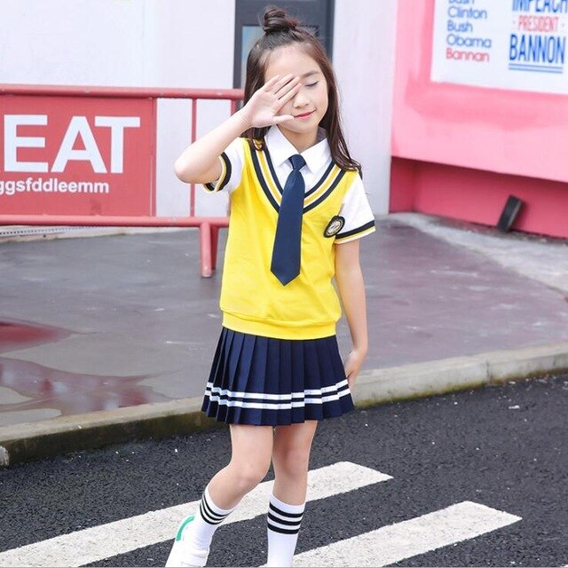 Colors Children Cotton Korean Japanese Student School Uniforms Girls Boys Kid Collar Shirt Top Pleated Skirt Shorts Tie Outfits