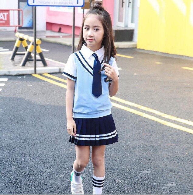 Colors Children Cotton Korean Japanese Student School Uniforms Girls Boys Kid Collar Shirt Top Pleated Skirt Shorts Tie Outfits