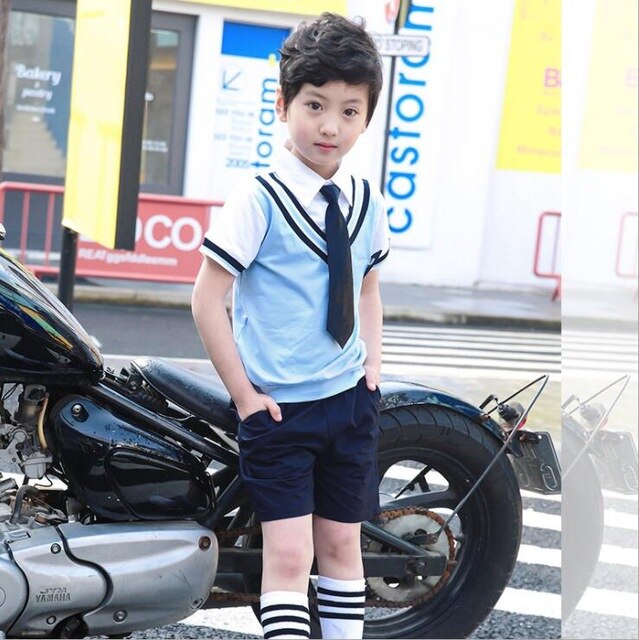 Colors Children Cotton Korean Japanese Student School Uniforms Girls Boys Kid Collar Shirt Top Pleated Skirt Shorts Tie Outfits