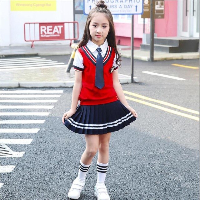 Colors Children Cotton Korean Japanese Student School Uniforms Girls Boys Kid Collar Shirt Top Pleated Skirt Shorts Tie Outfits