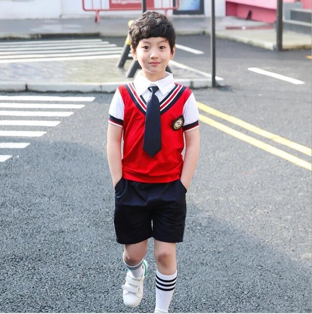 Colors Children Cotton Korean Japanese Student School Uniforms Girls Boys Kid Collar Shirt Top Pleated Skirt Shorts Tie Outfits